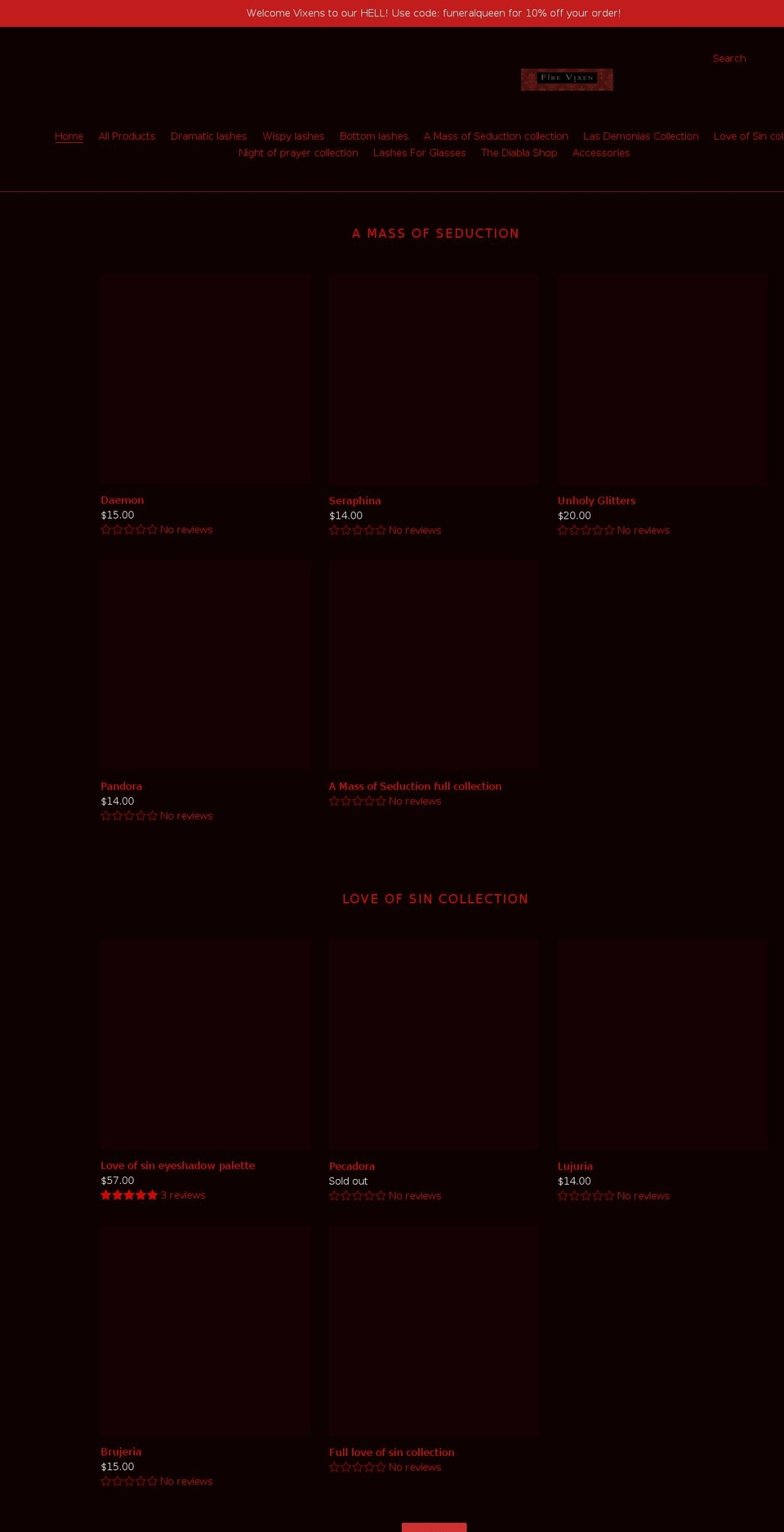 firevixenlashes.com shopify website screenshot