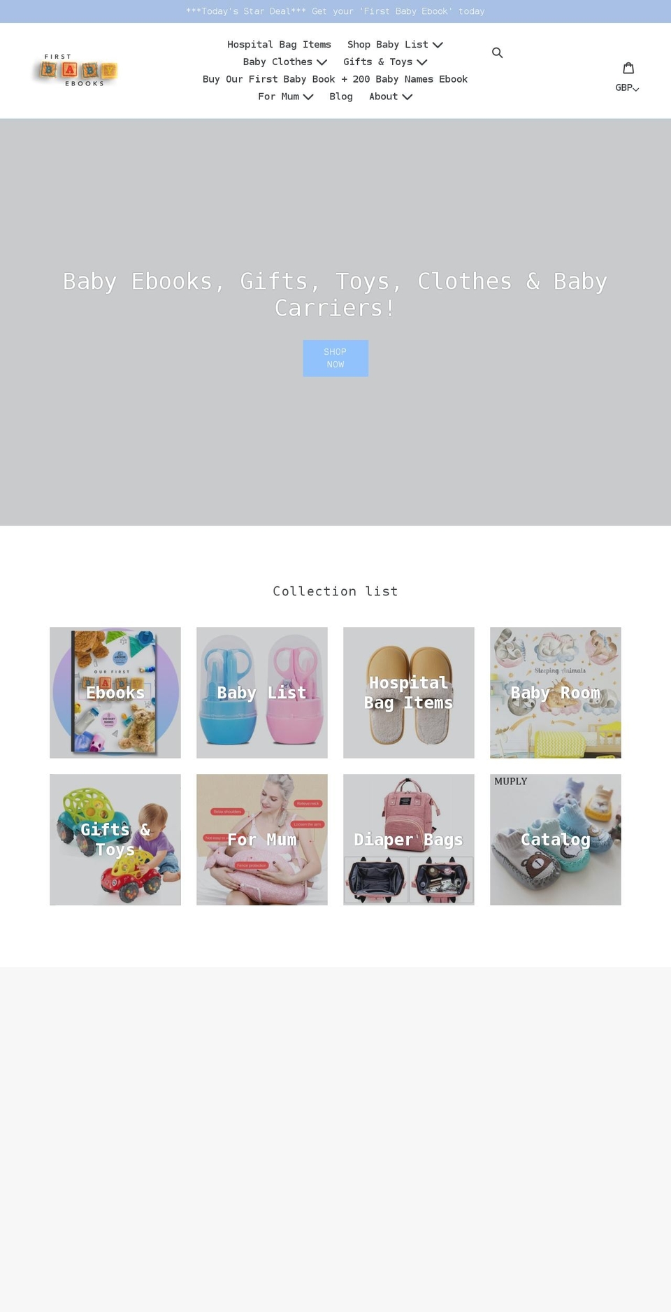 firstbabyebooks.com shopify website screenshot