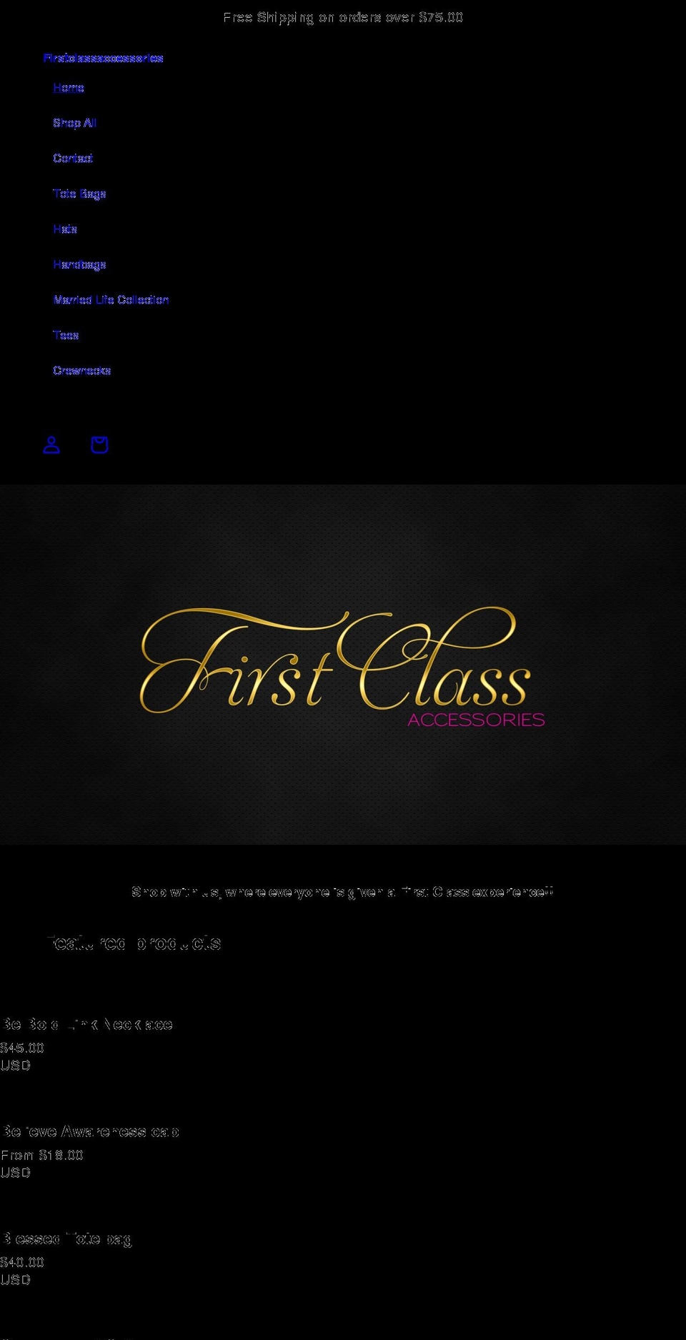 firstclassaccessories.com shopify website screenshot