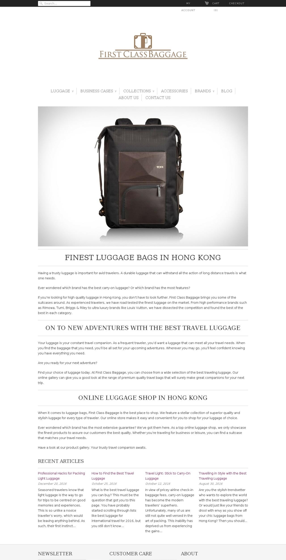 firstclassbaggage.com shopify website screenshot