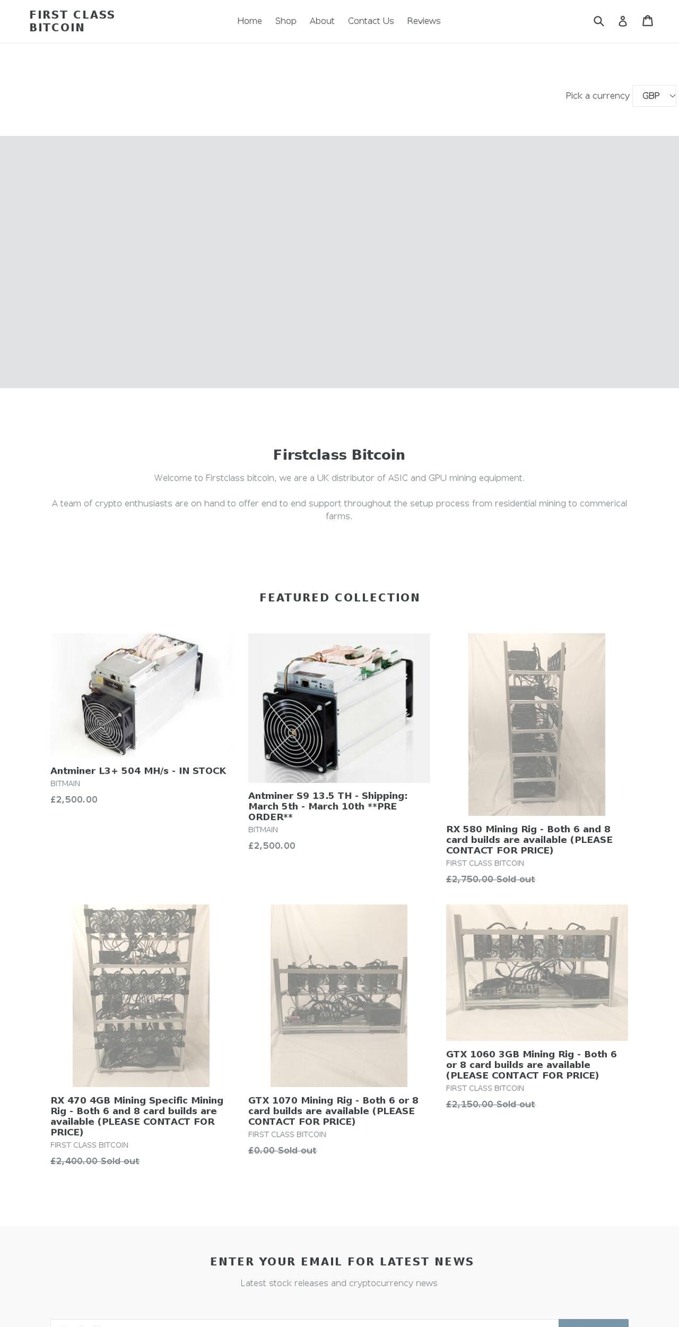 firstclassbitcoin.com — Shopify storefront screenshot