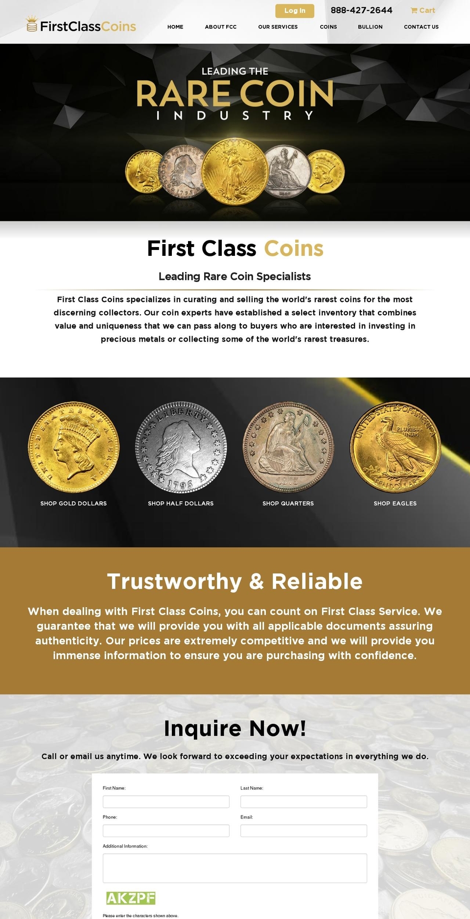 firstclasscoins.com shopify website screenshot