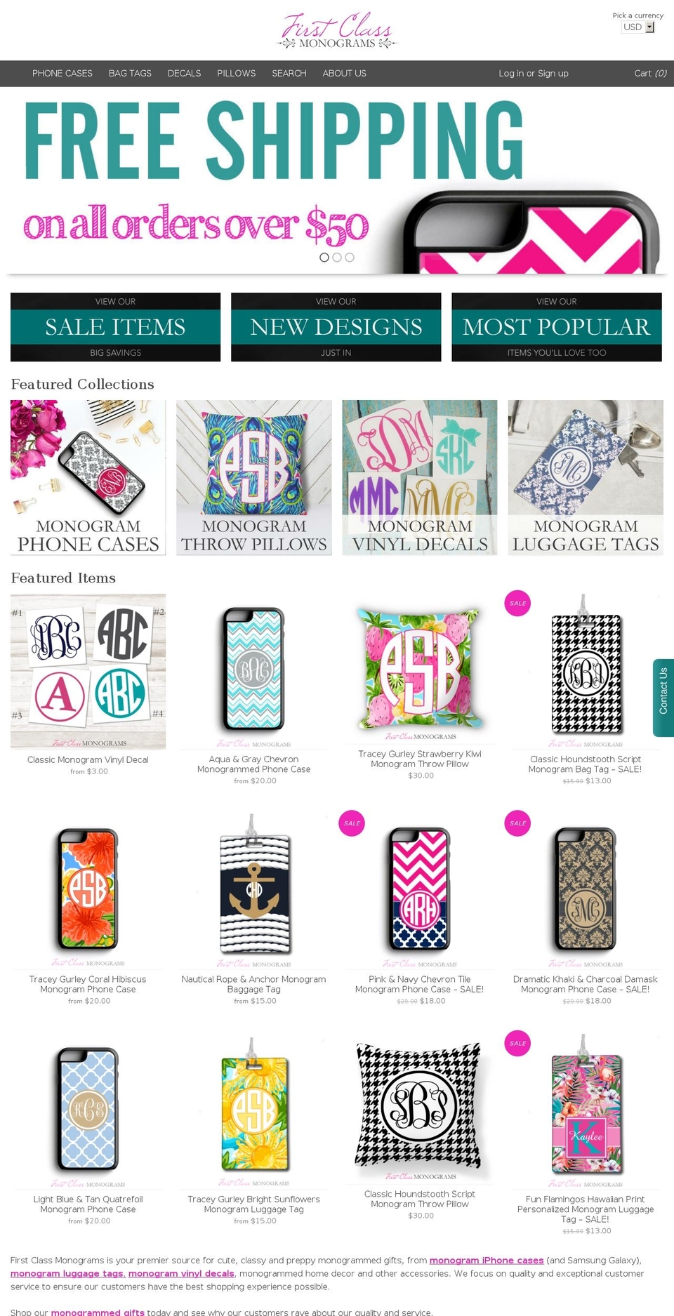 firstclassmonograms.com shopify website screenshot