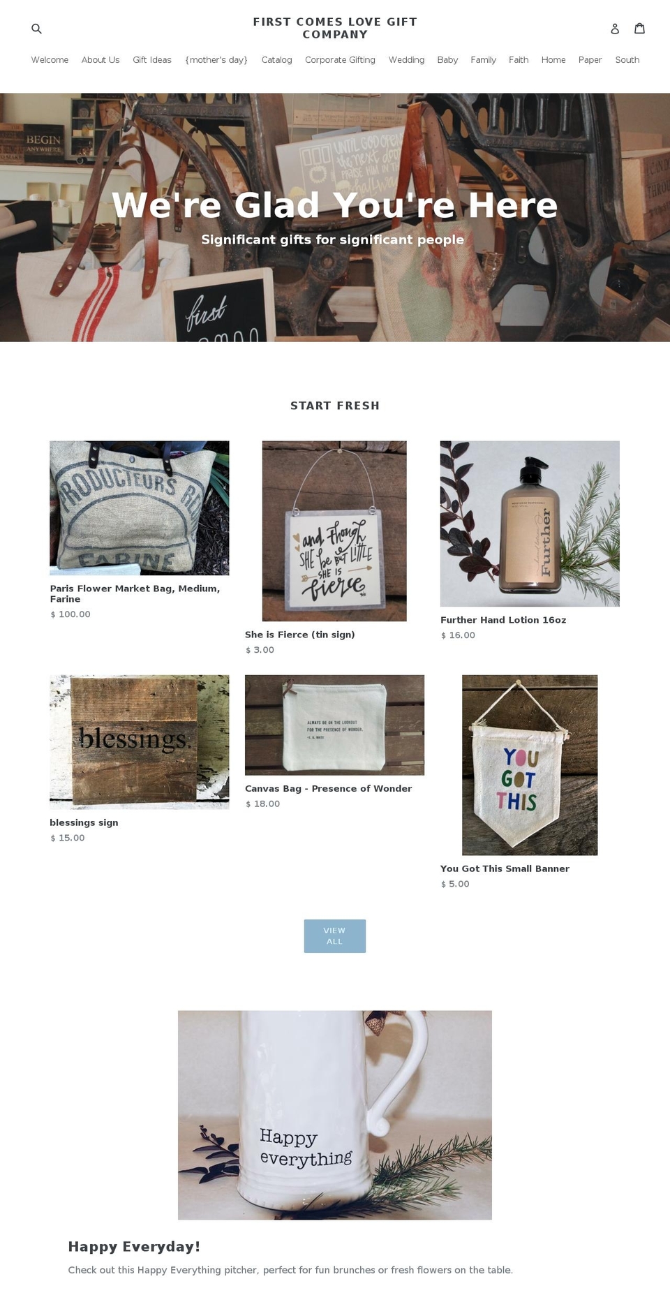 firstcomeslovegiftcompany.com shopify website screenshot