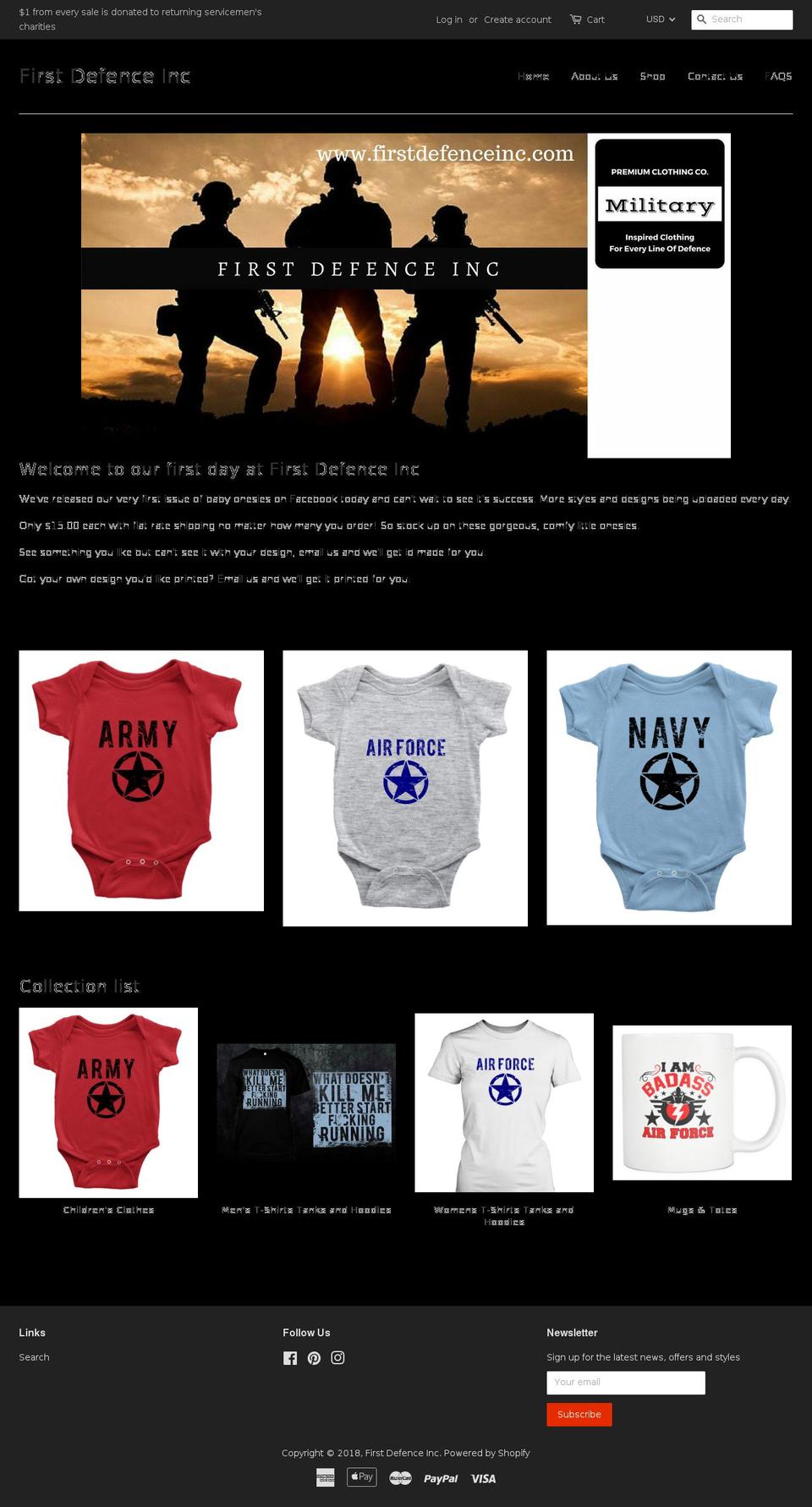 firstdefenceinc.com — Shopify storefront screenshot