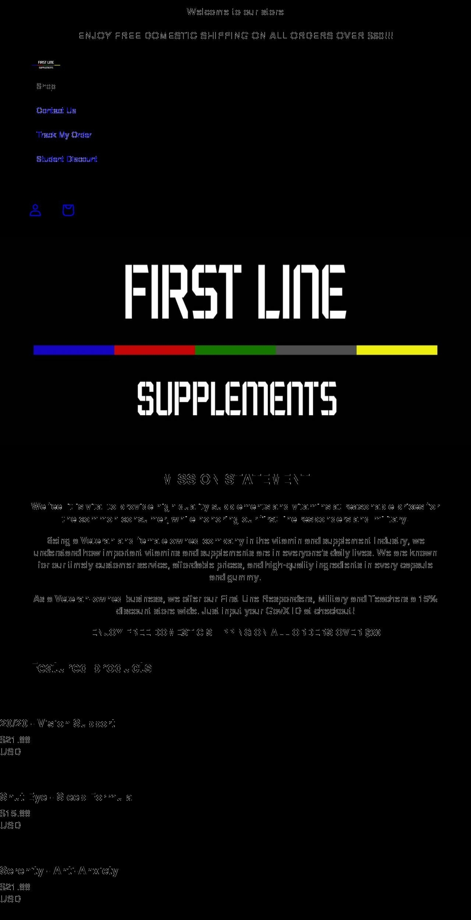 firstlinesupplements.com shopify website screenshot