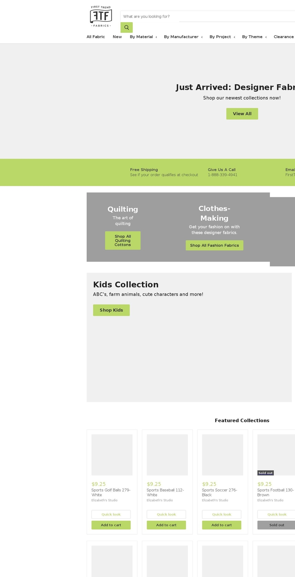 firsttrendfabrics.com shopify website screenshot