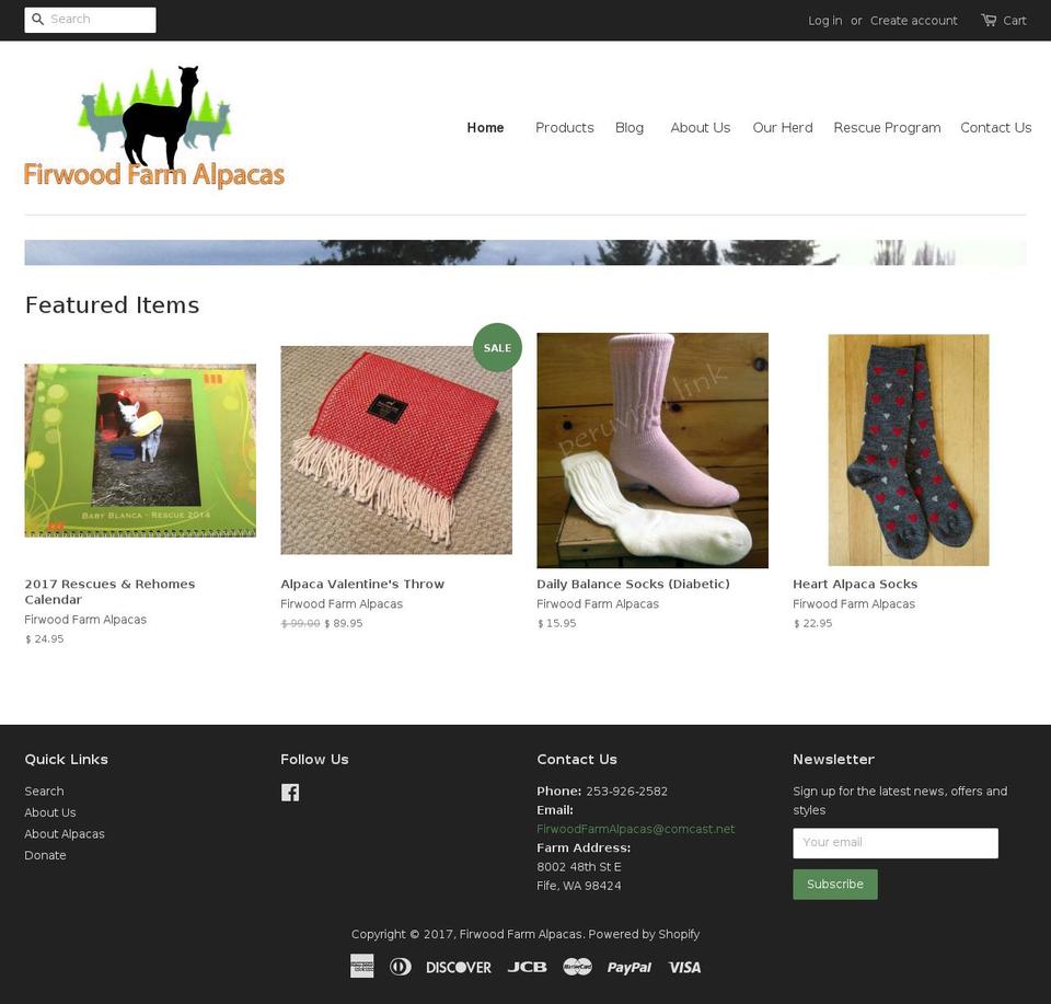 firwoodfarmalpacas.com shopify website screenshot