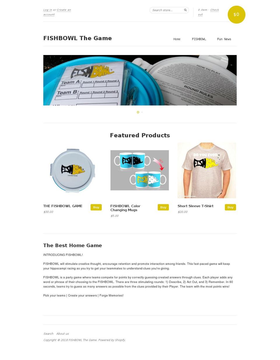 fishbowlthegame.com — Shopify storefront screenshot