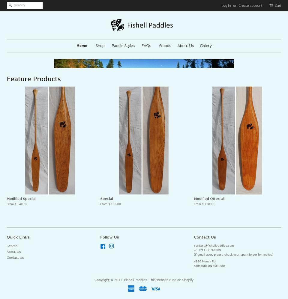 fishellpaddles.com shopify website screenshot