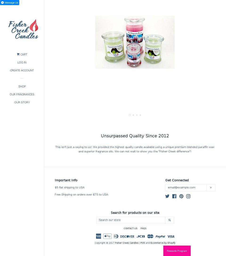 fisher-creek-candles.com shopify website screenshot