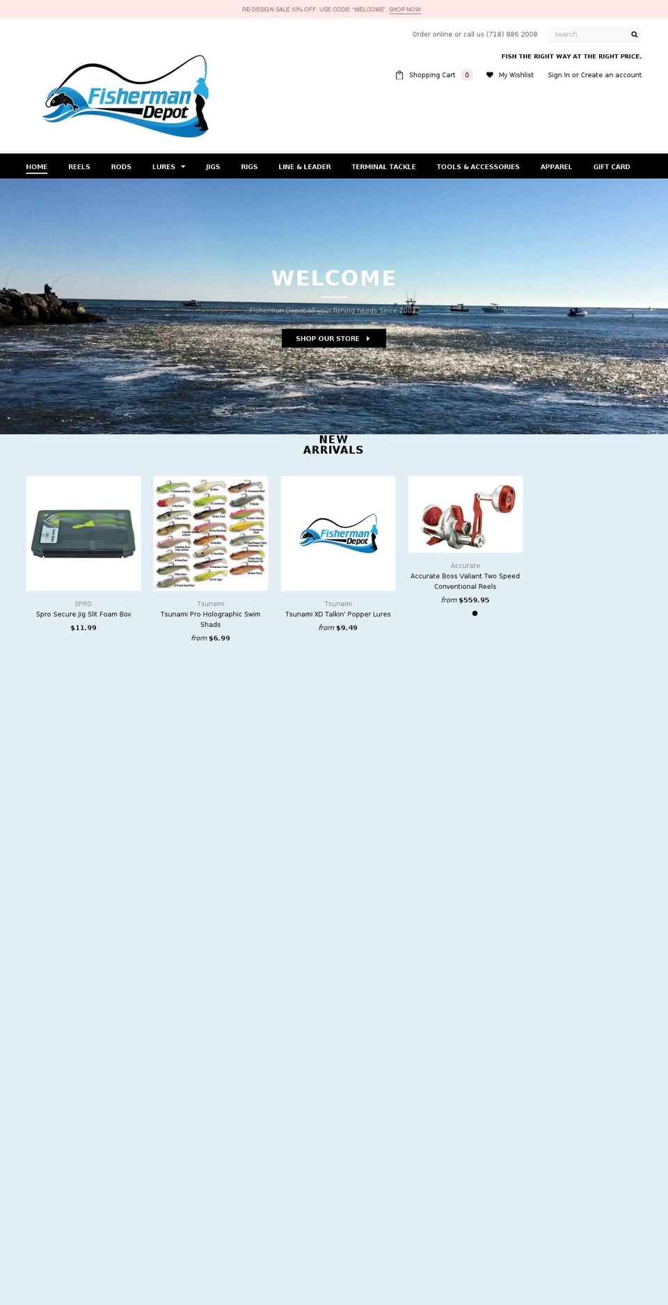 fishermandepot.com shopify website screenshot
