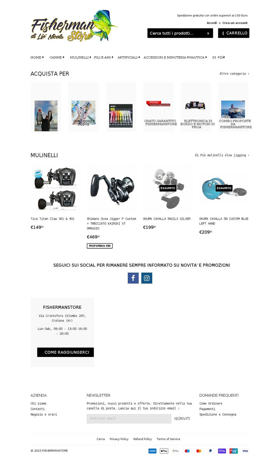 fishermanstore.it shopify website screenshot