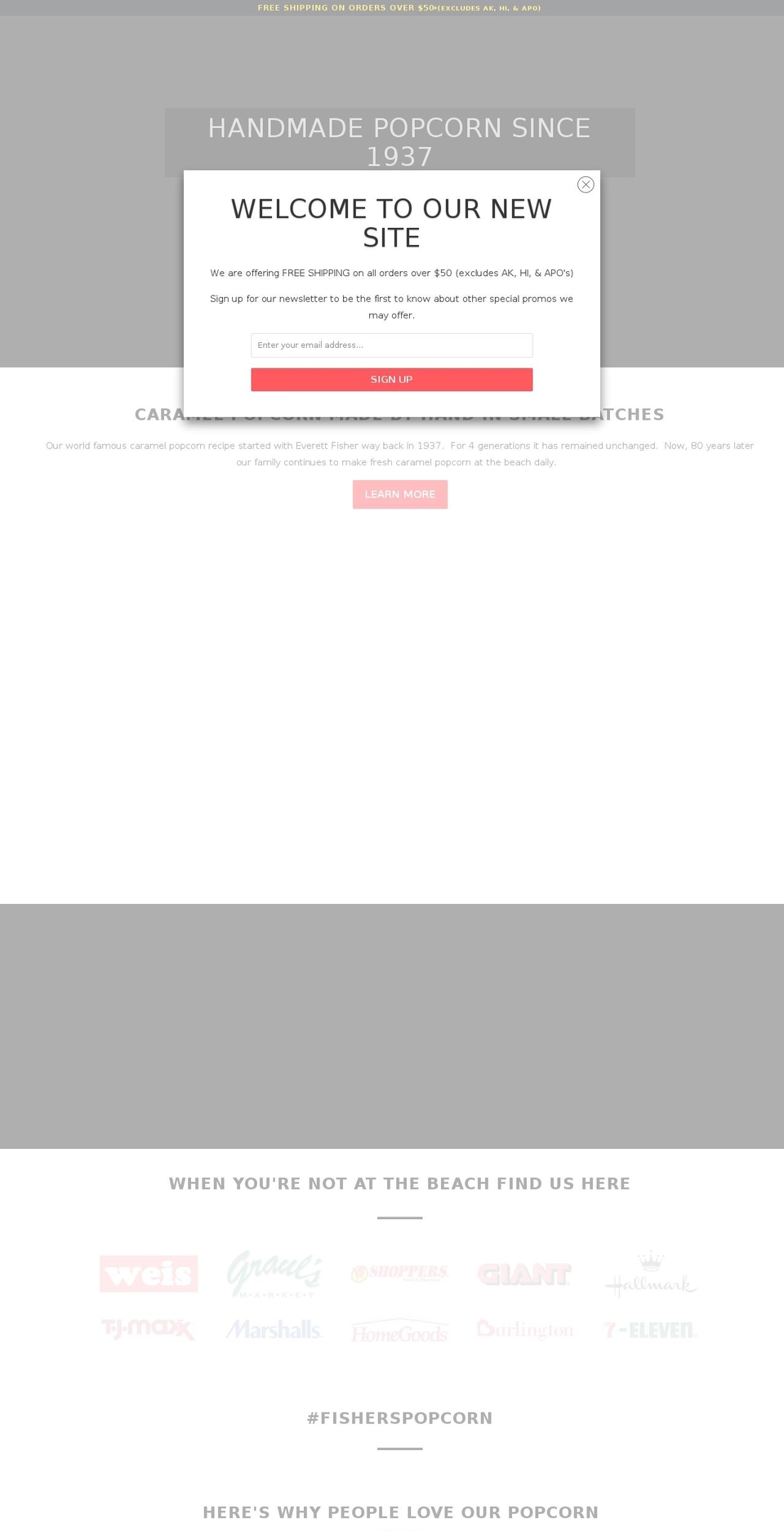 fishers-popcorn.com shopify website screenshot