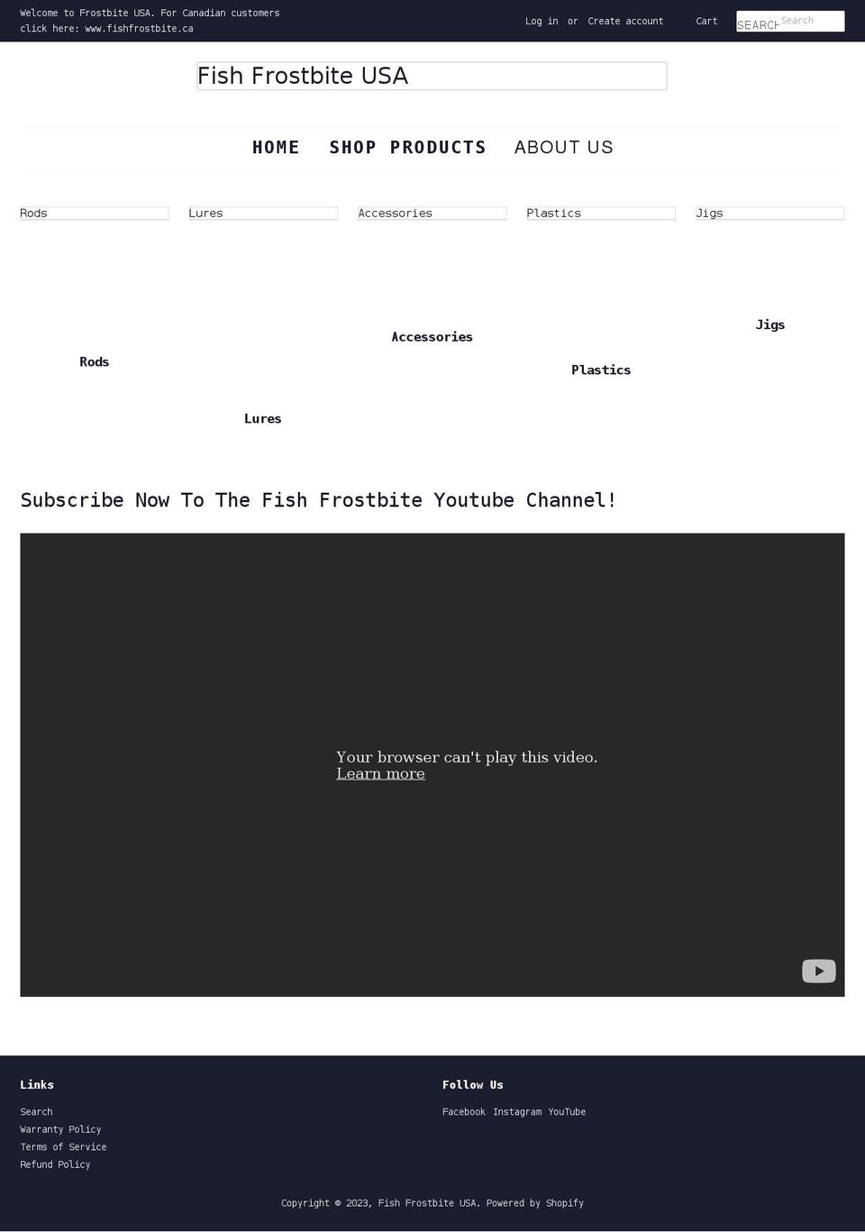 fishfrostbite.com shopify website screenshot