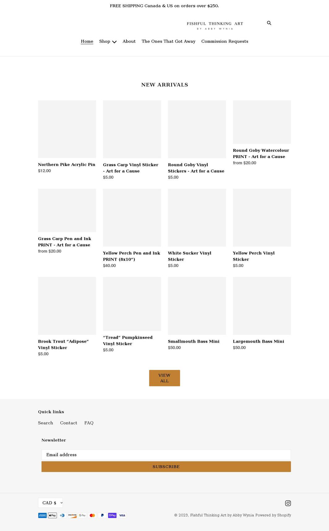 fishfulthinkingart.com shopify website screenshot