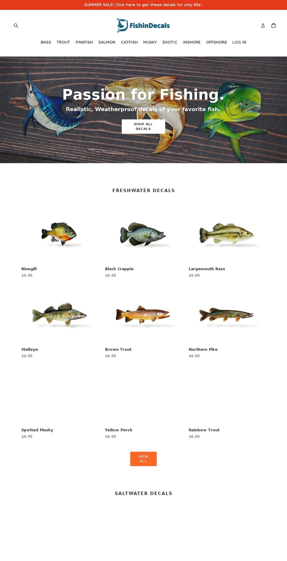 fishindecals.com shopify website screenshot