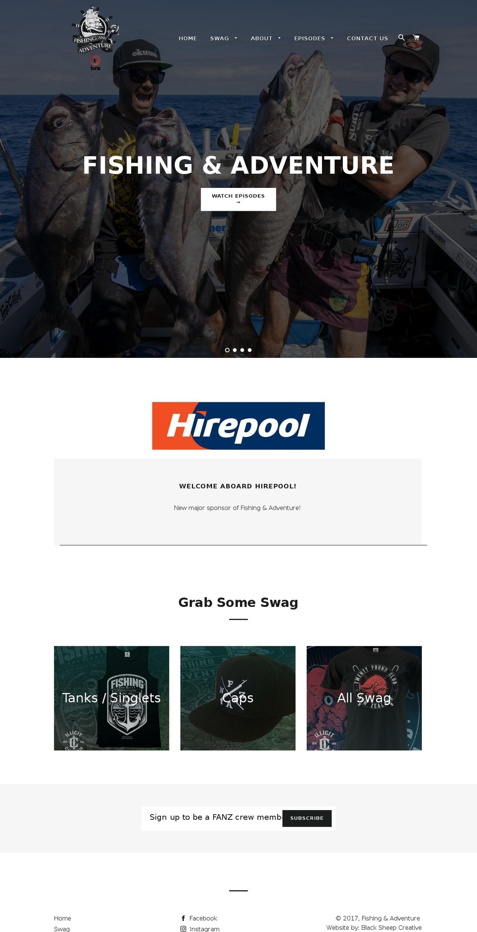 fishingandadventure.co.nz shopify website screenshot