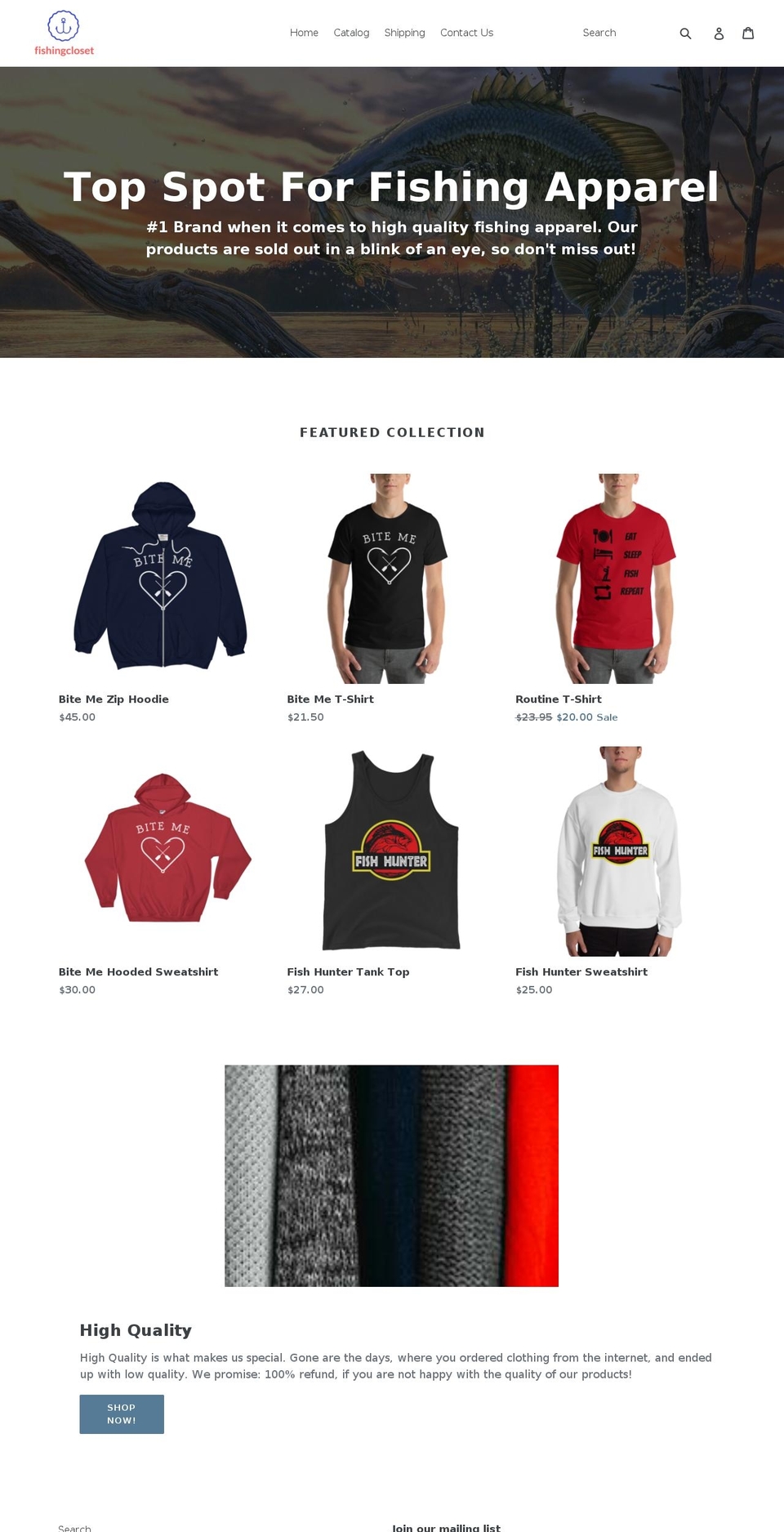 fishingcloset.com — Shopify storefront screenshot