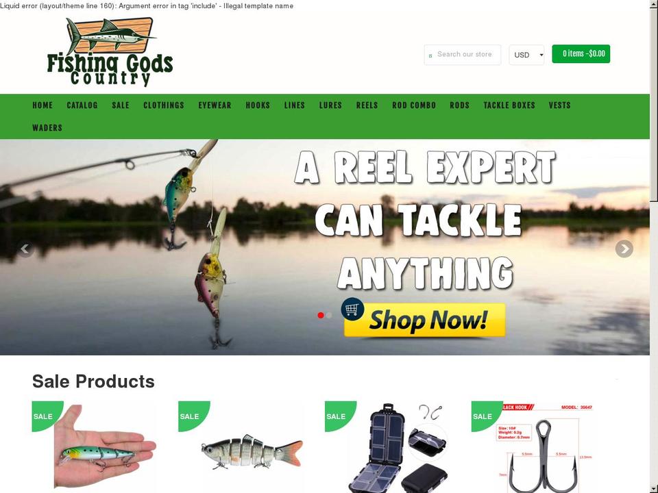 fishinggodscountry.com — Shopify storefront screenshot