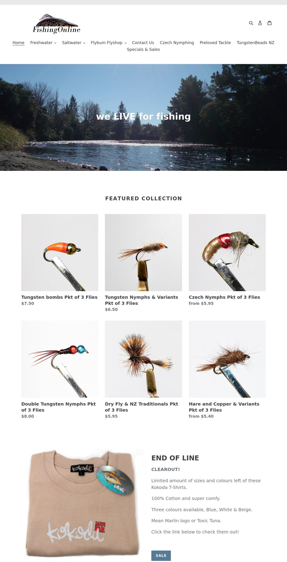 fishingonline.co.nz shopify website screenshot