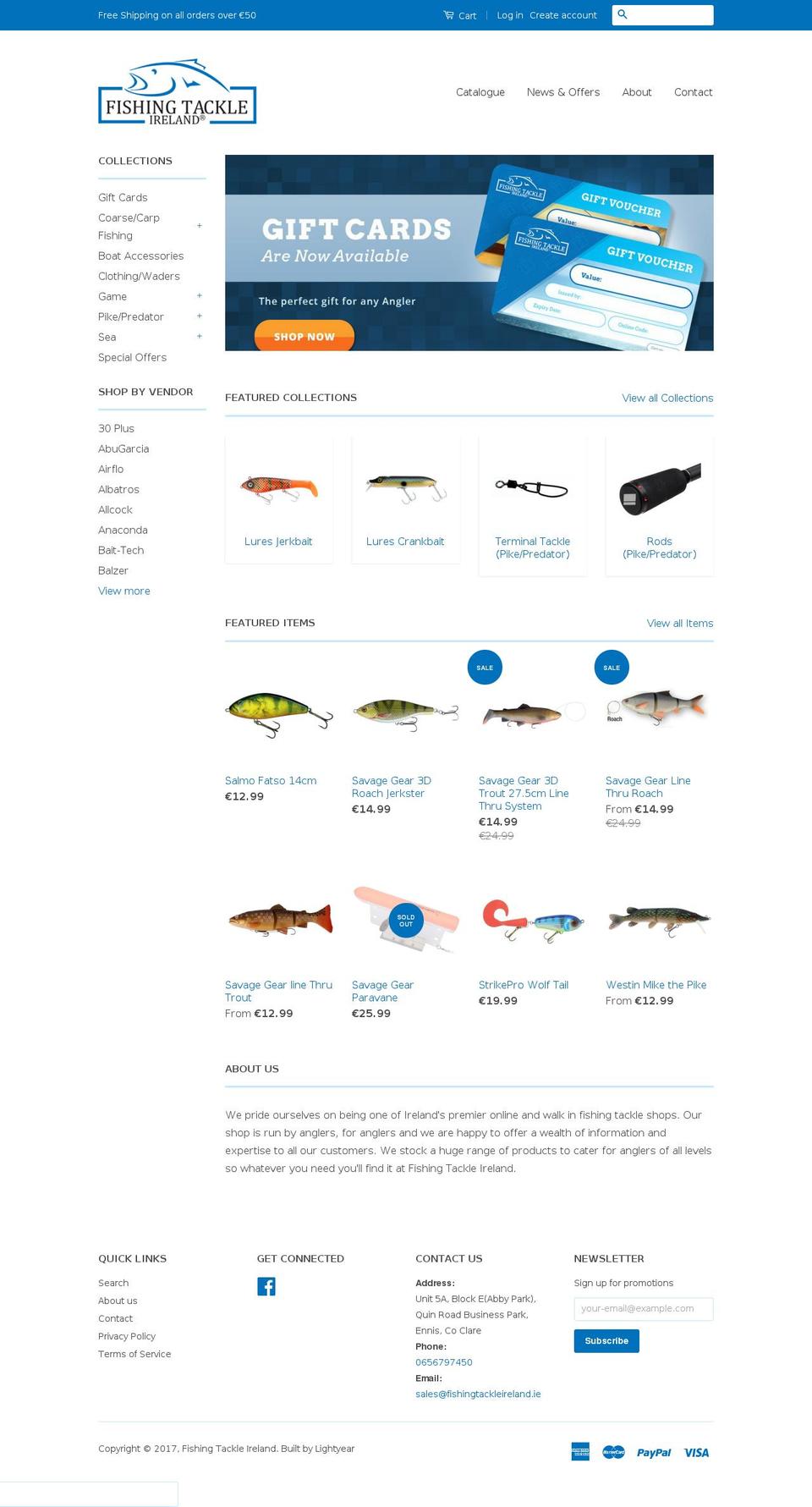 fishingtackleireland.com shopify website screenshot