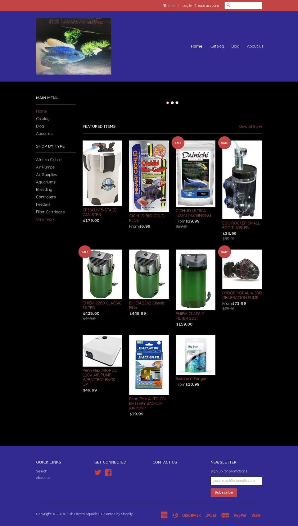fishloversaquatics.com shopify website screenshot