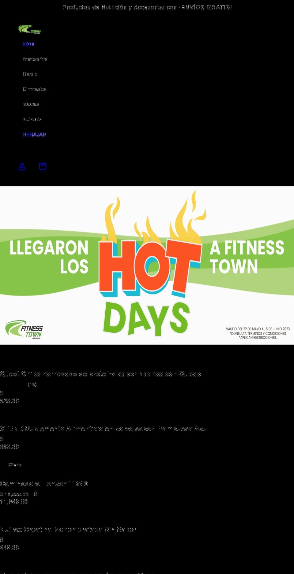 fitnesstown.com.mx shopify website screenshot