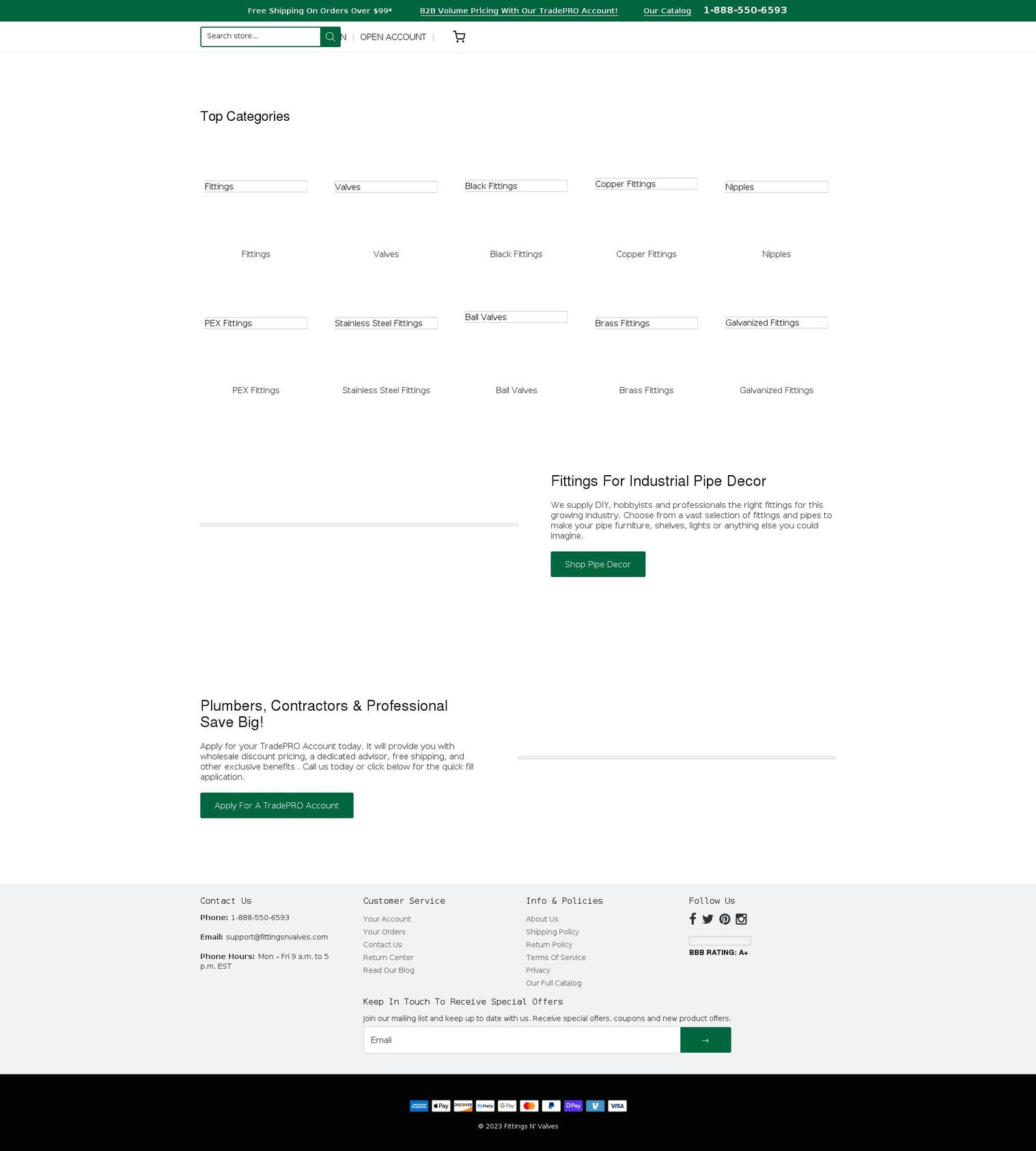 fittingsnvalves.com shopify website screenshot