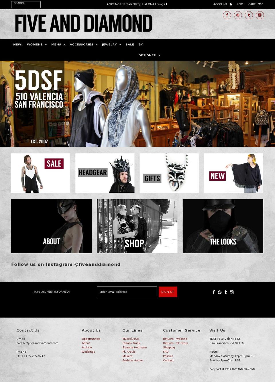 fiveanddiamond.com shopify website screenshot