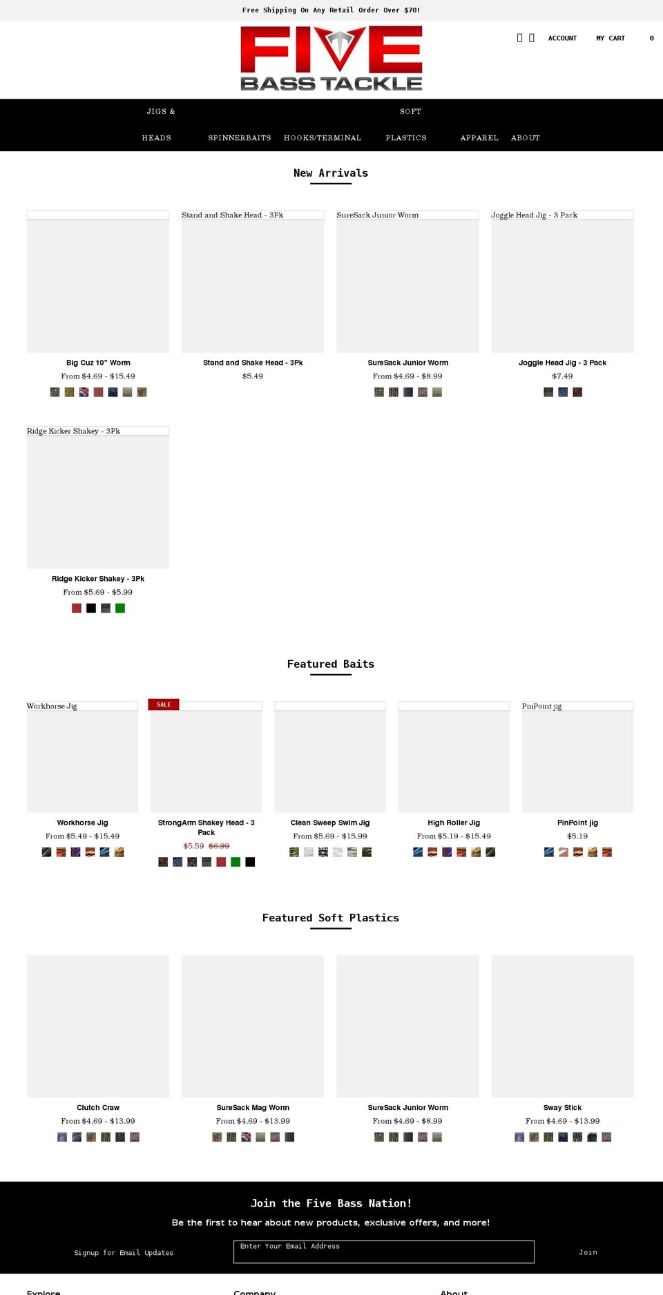 fivebasstackle.com shopify website screenshot