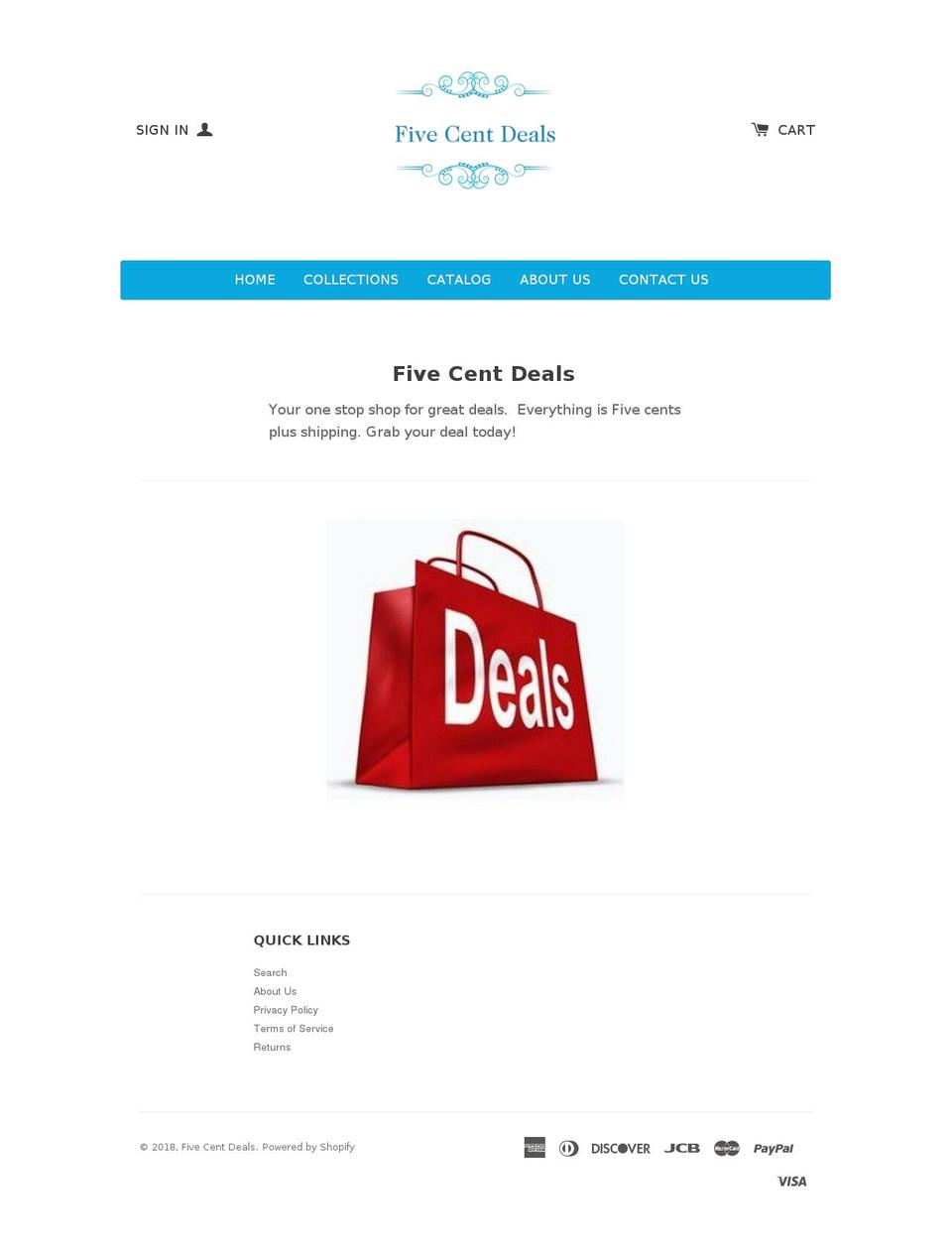 fivecentdeals.com — Shopify storefront screenshot