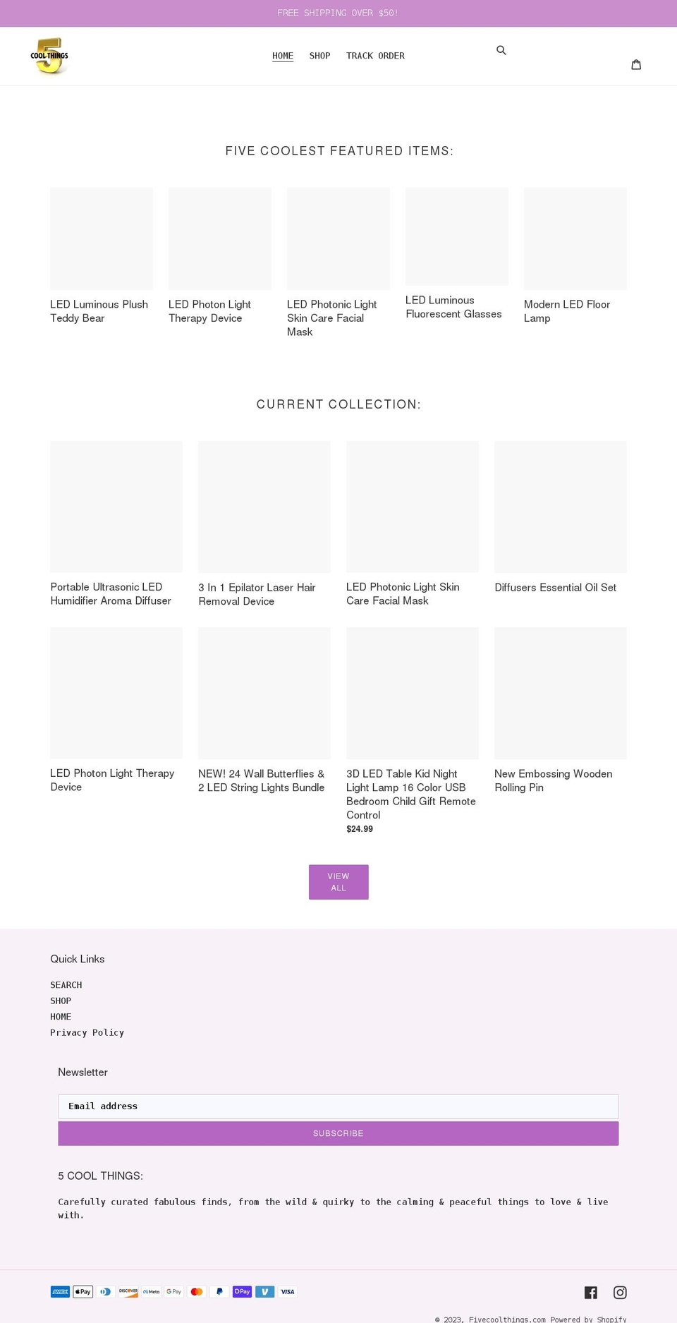 fivecoolthings.com shopify website screenshot