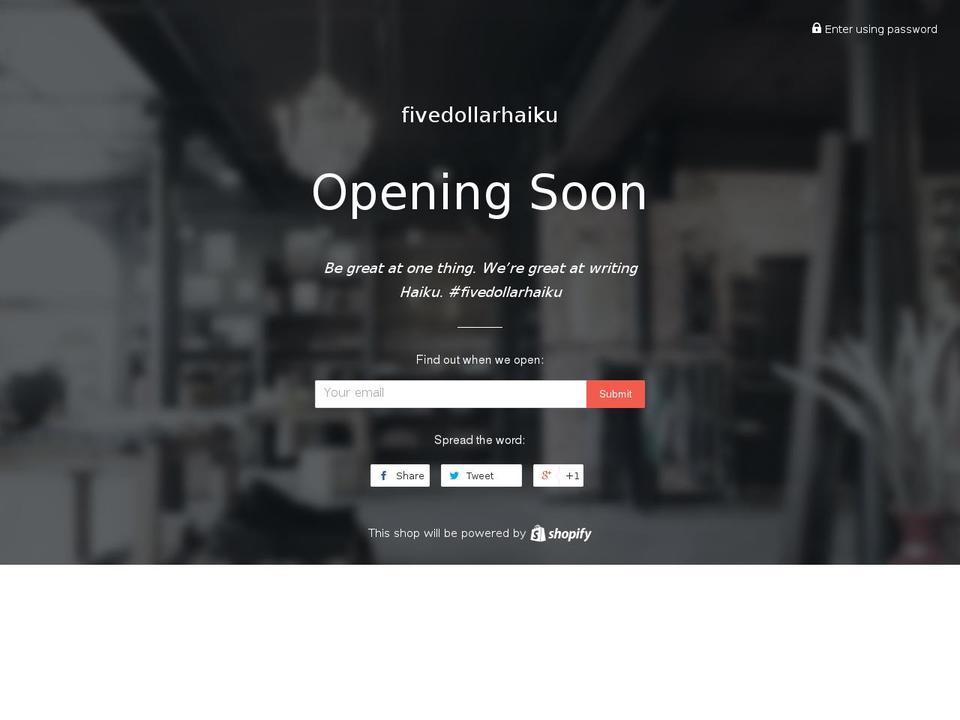 fivedollarhaiku.com shopify website screenshot