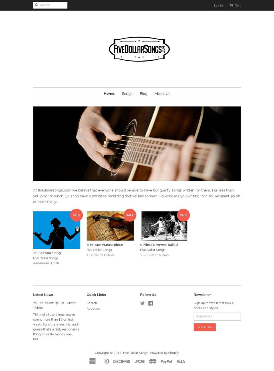 fivedollarsongs.com shopify website screenshot