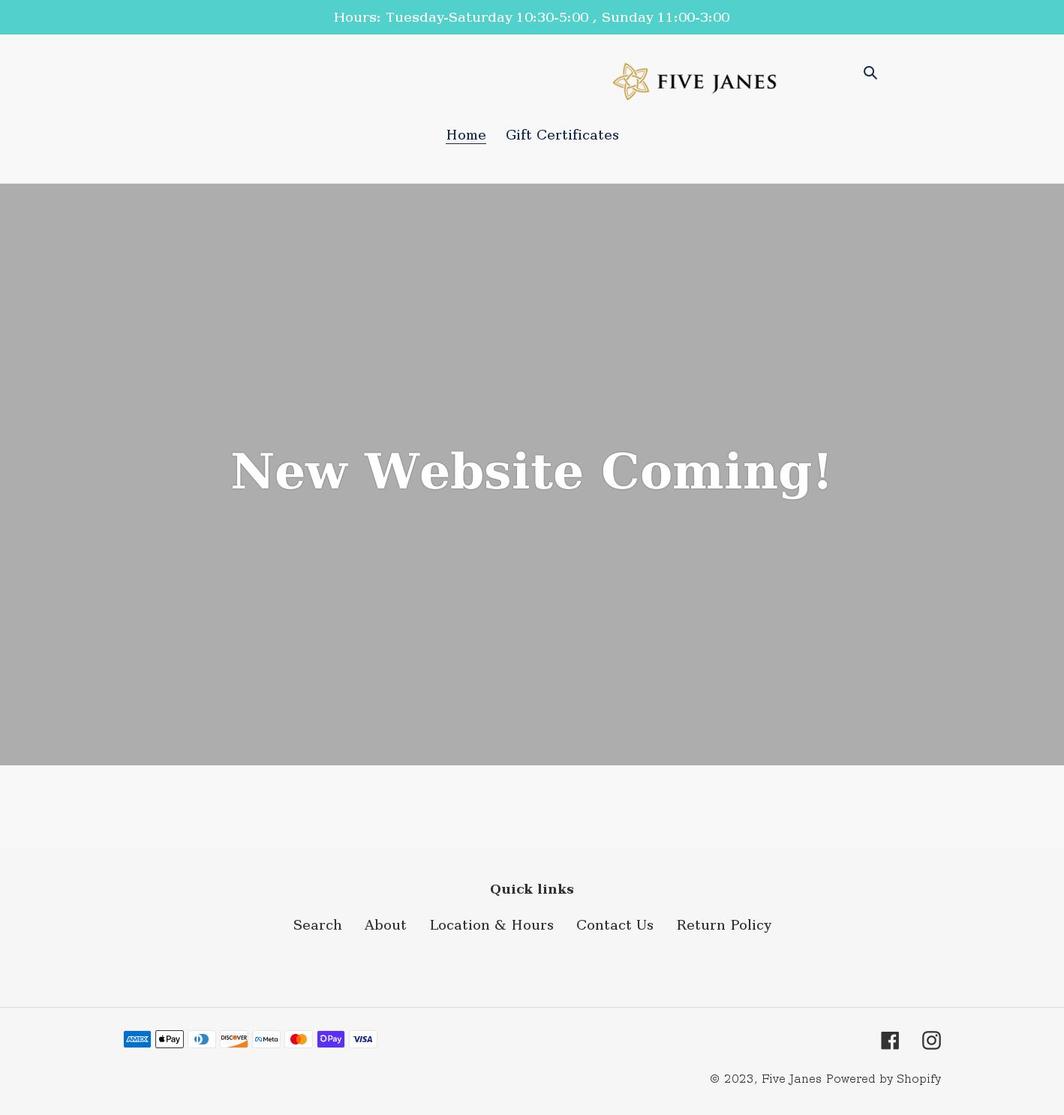 fivejanes.com shopify website screenshot