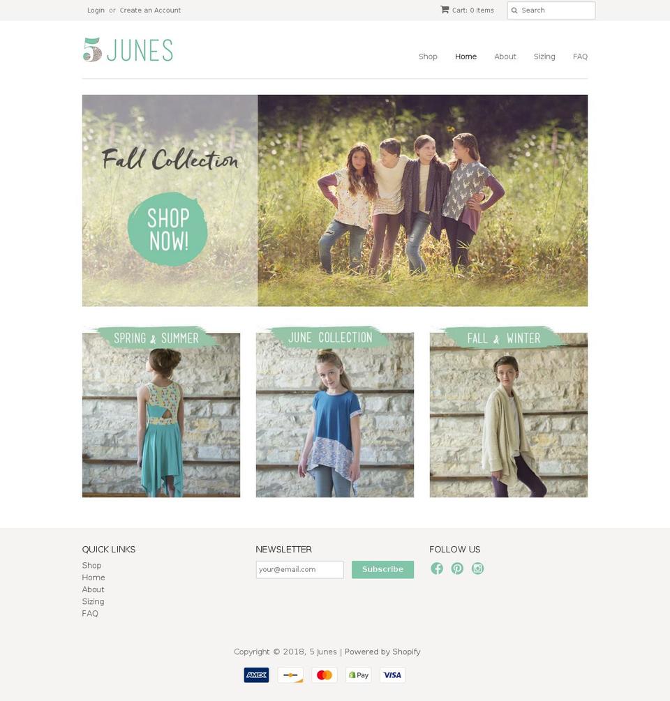 fivejunes.com — Shopify storefront screenshot