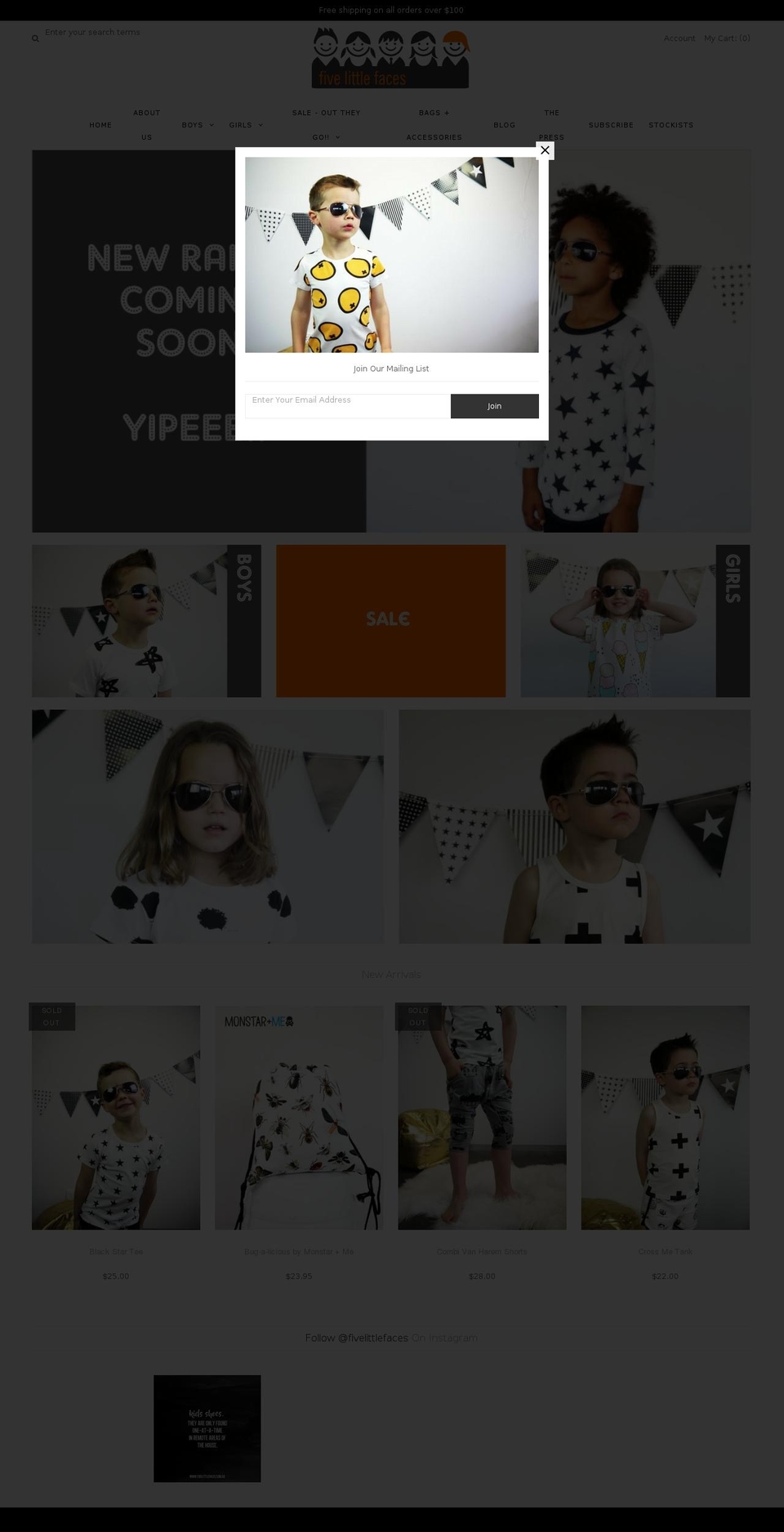 fivelittlefaces.com.au shopify website screenshot