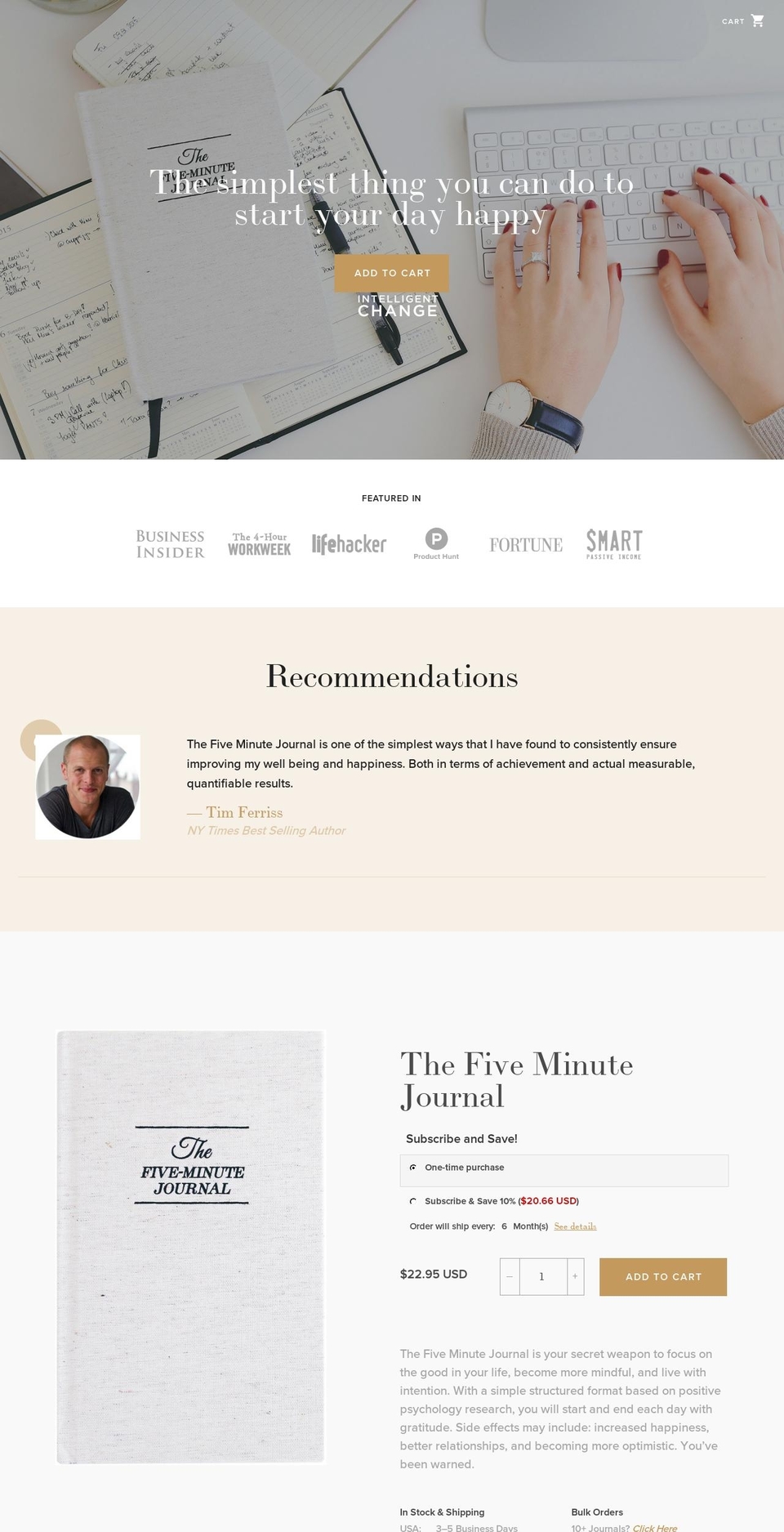 fiveminutejournal.com shopify website screenshot