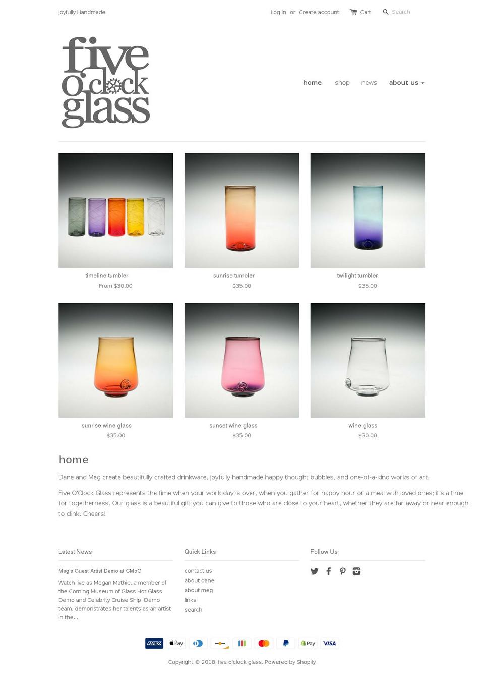 fiveoclockglass.com — Shopify storefront screenshot