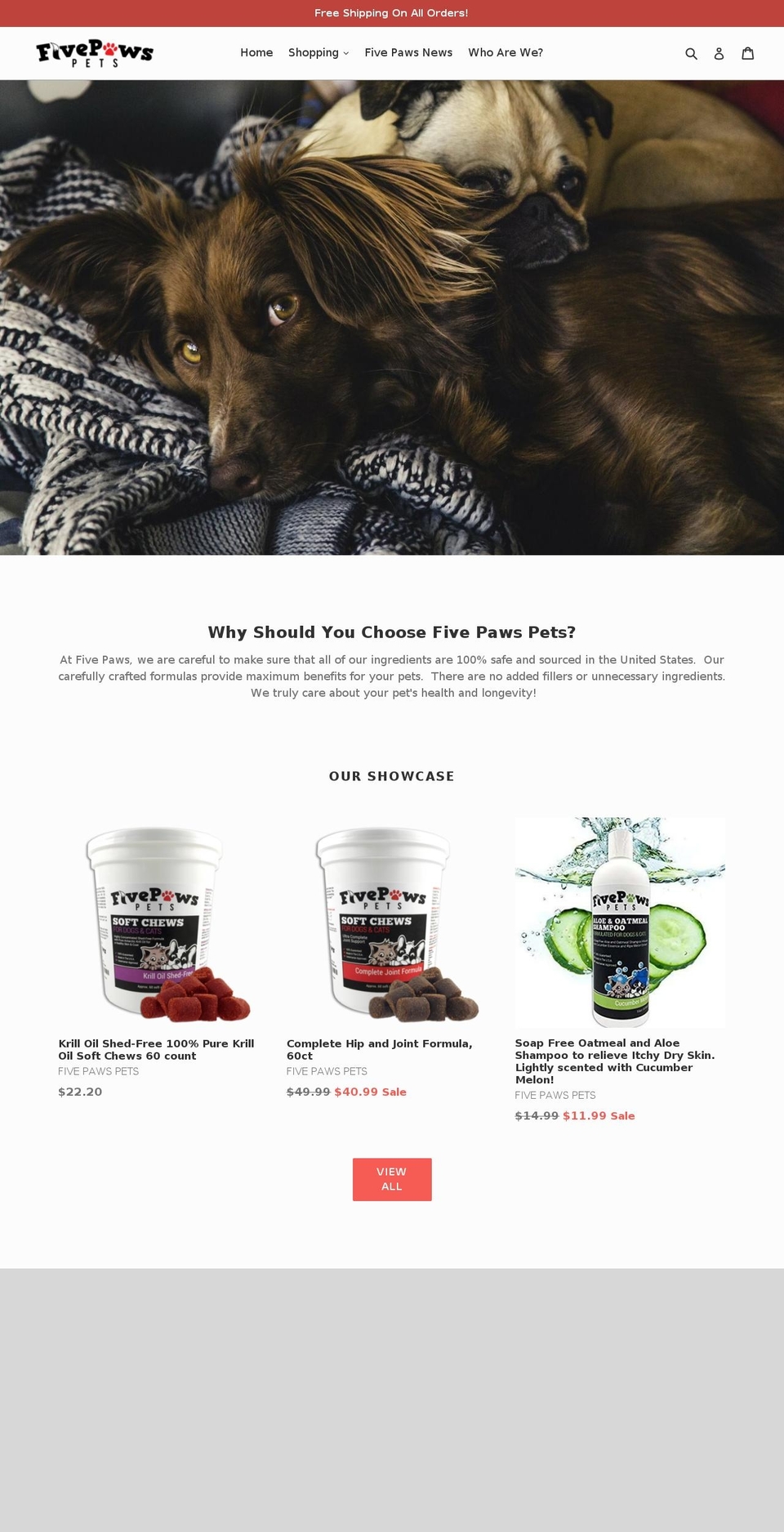 fivepawspets.com shopify website screenshot
