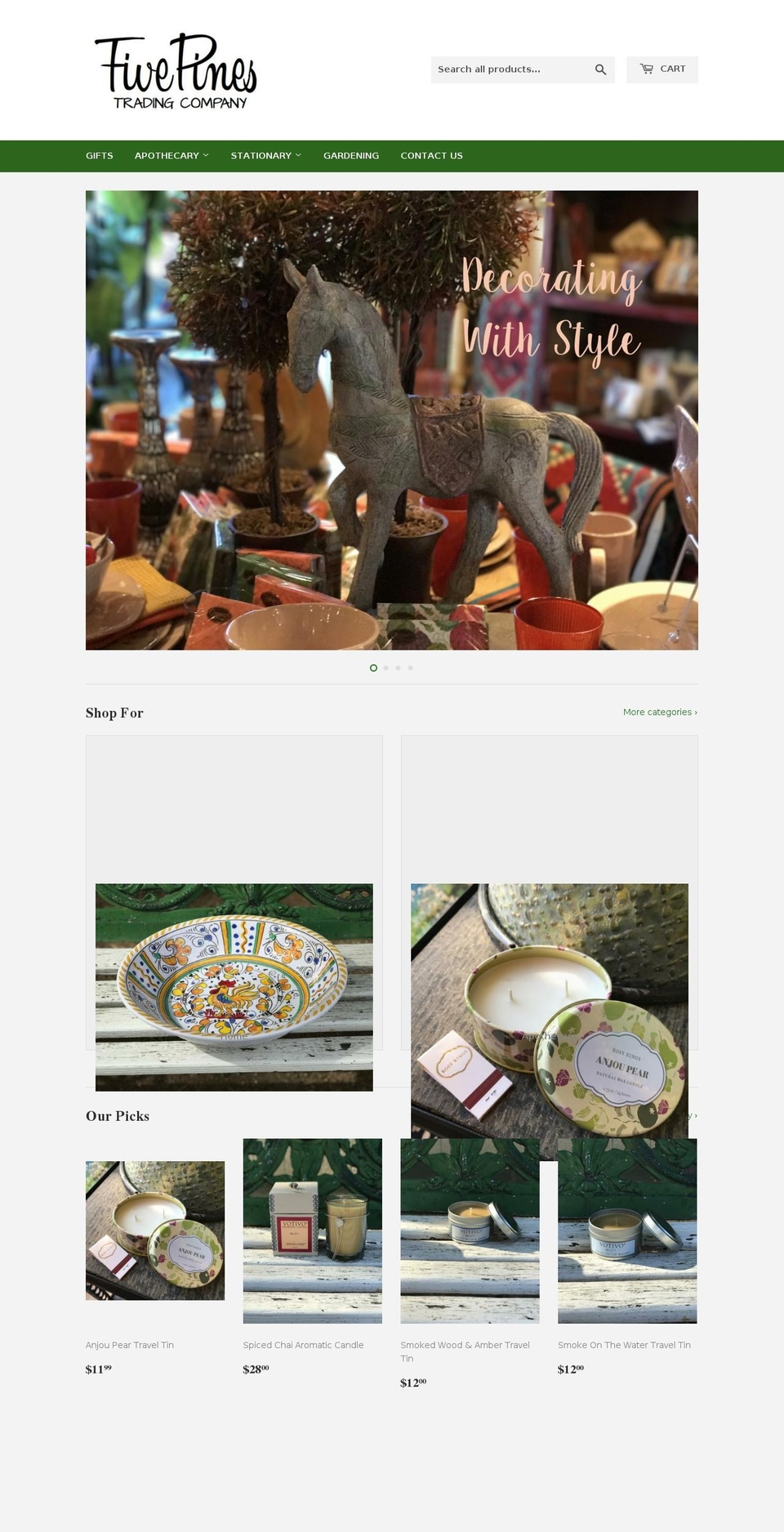 fivepinestradingco.com — Shopify storefront screenshot