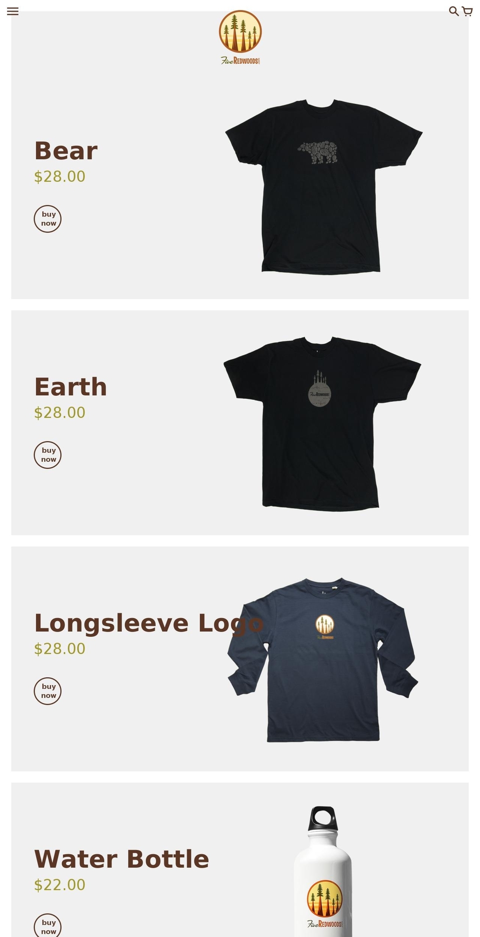 fiveredwoods.com shopify website screenshot