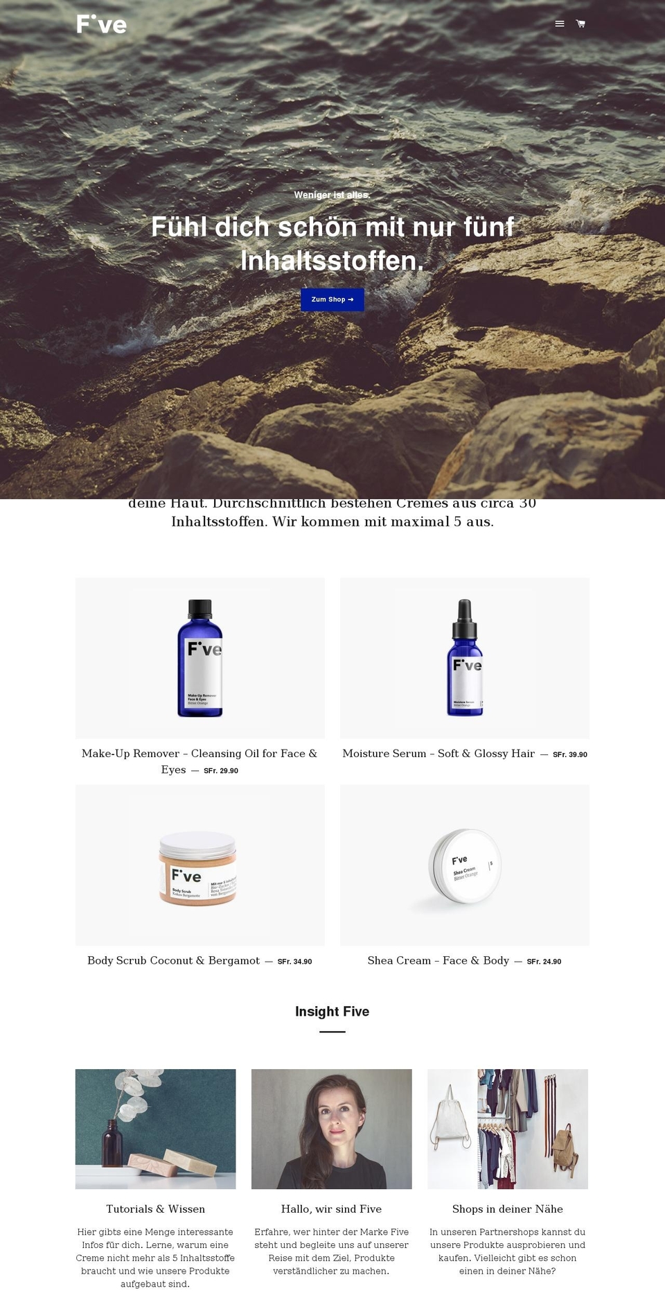 fiveskincare.com shopify website screenshot