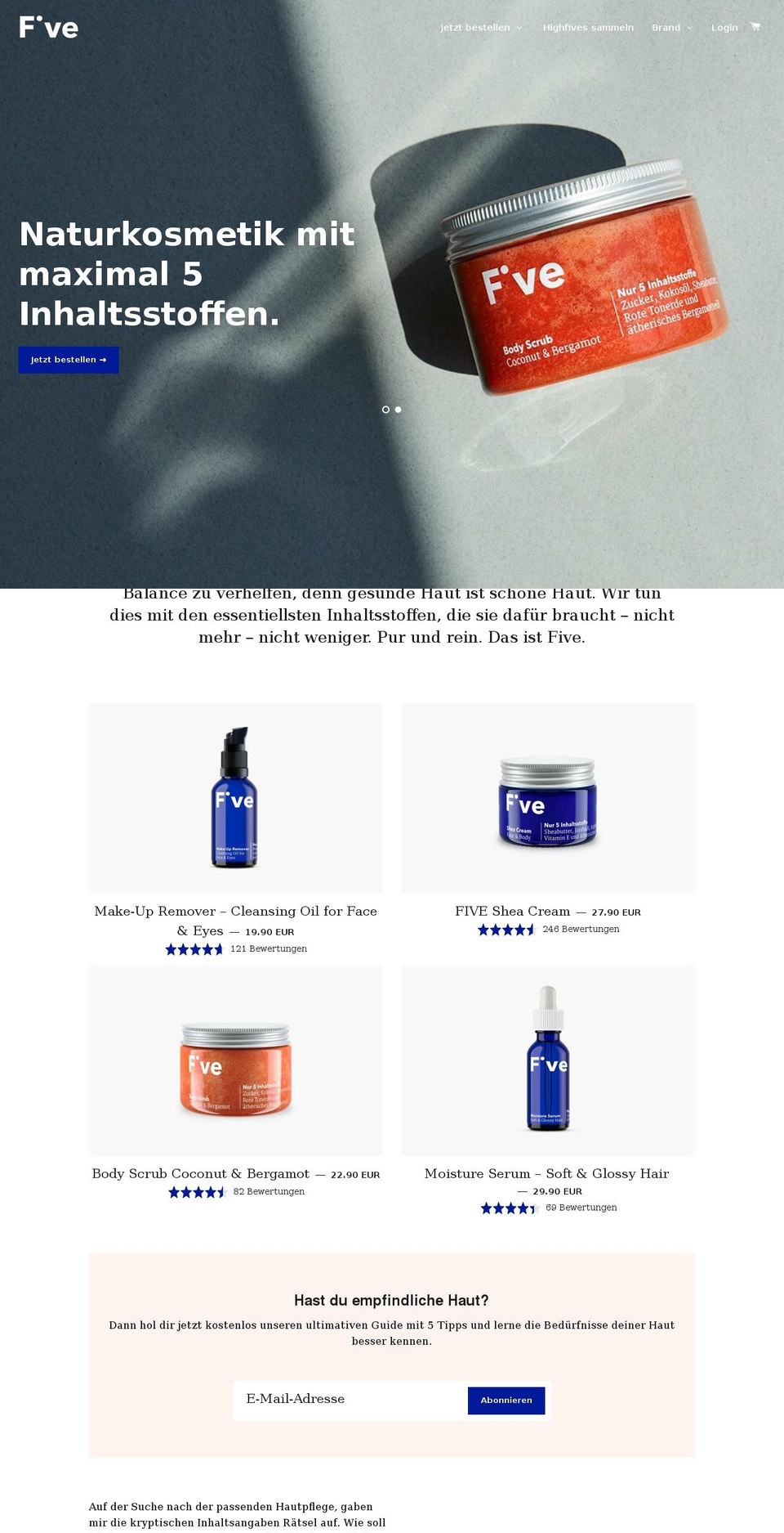 fiveskincare.de shopify website screenshot