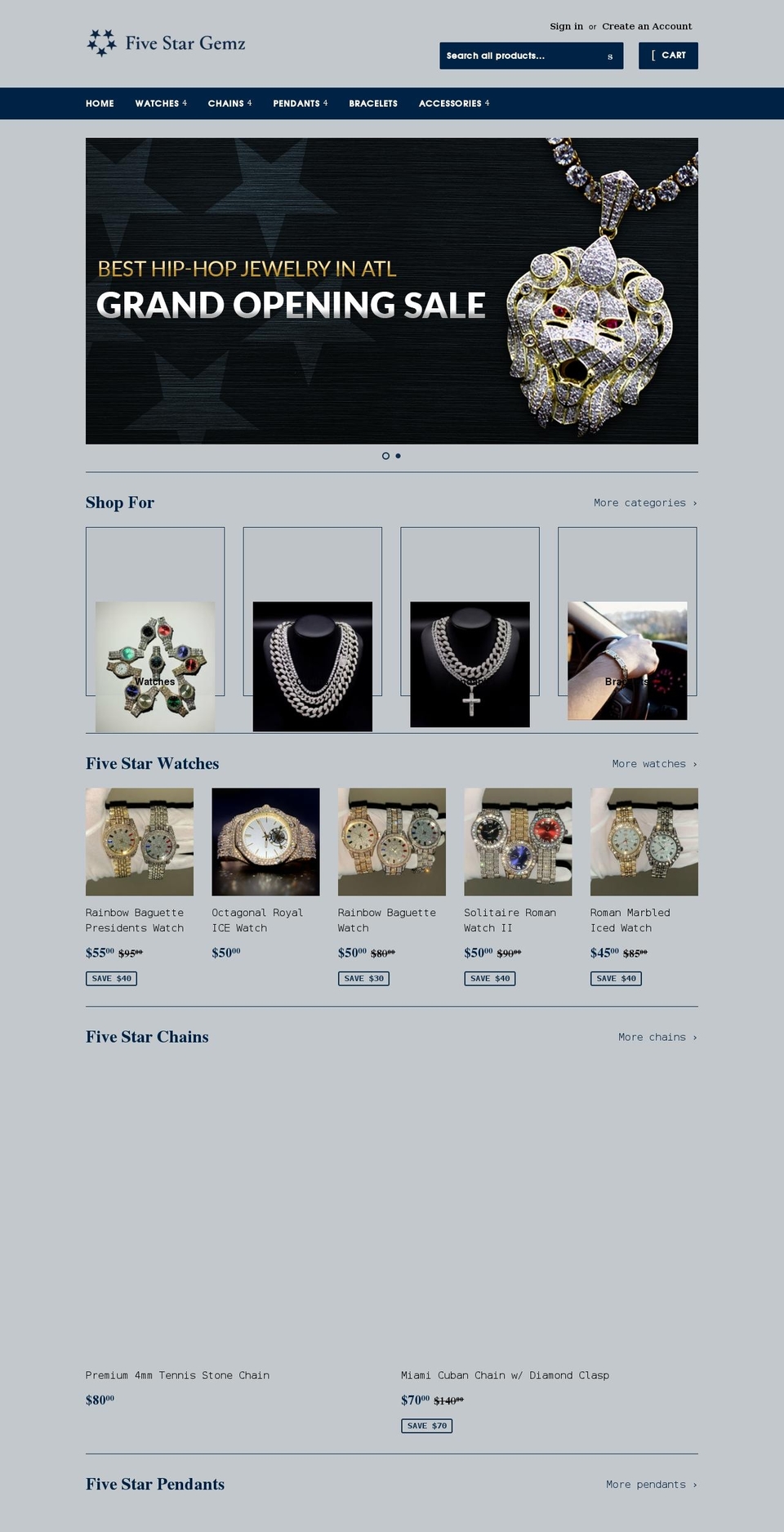 fivestargemz.com shopify website screenshot