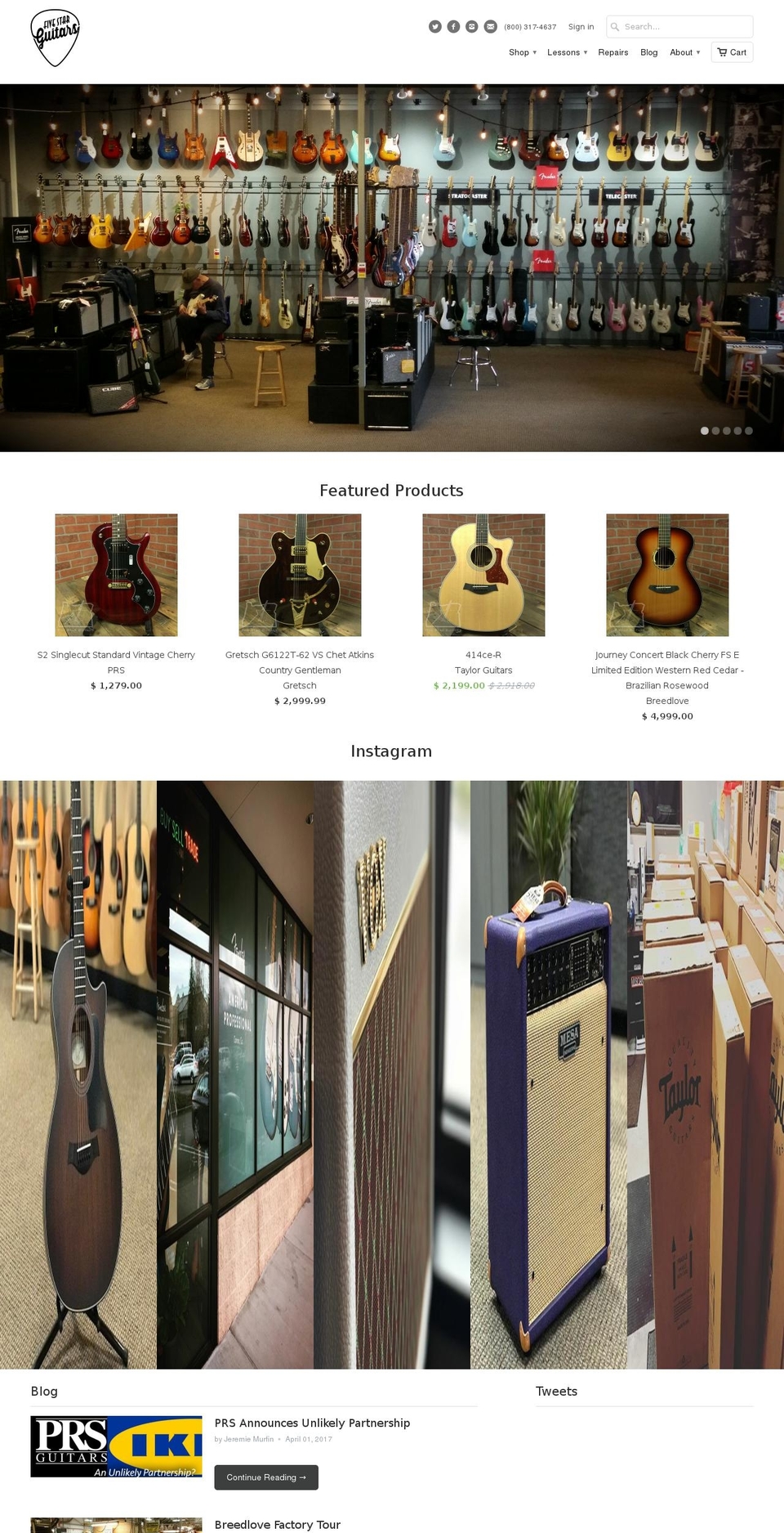 fivestarguitars.com shopify website screenshot