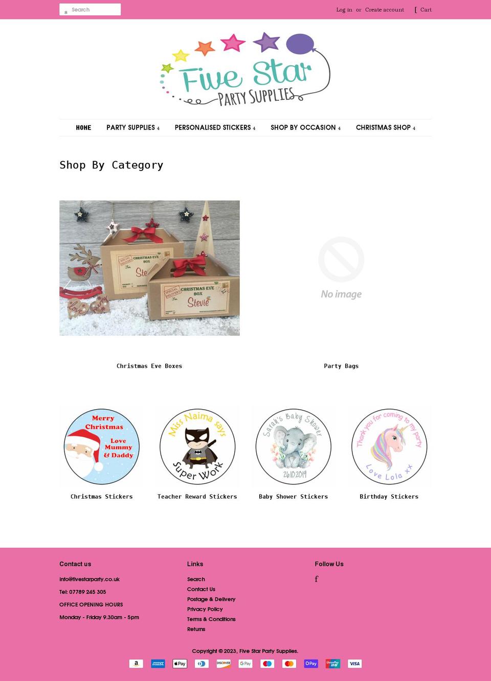 fivestarparty.co.uk shopify website screenshot