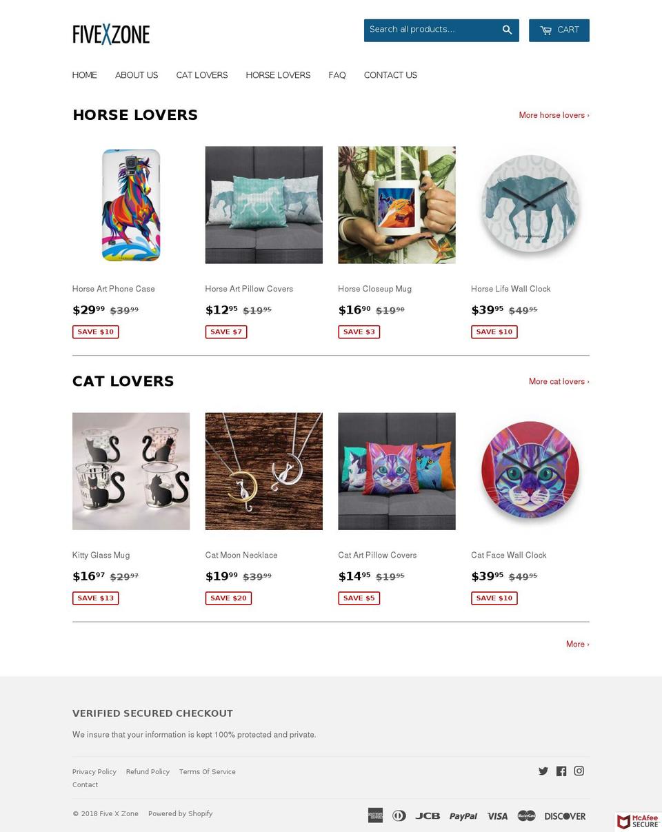 fivexzone.com shopify website screenshot