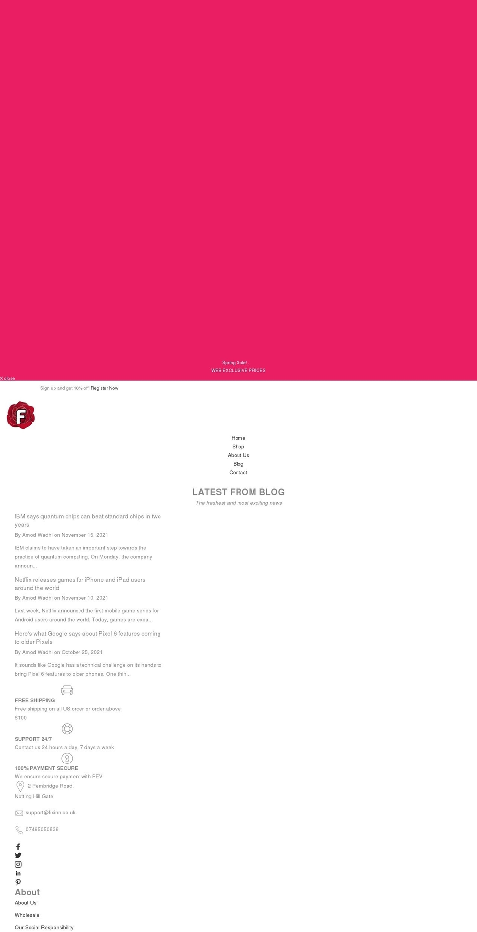 fixinn.co.uk shopify website screenshot